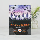 ブラック&ホワイト幽霊墓地不気味なスカイハロウィーン 招待状 (スタンド正面)