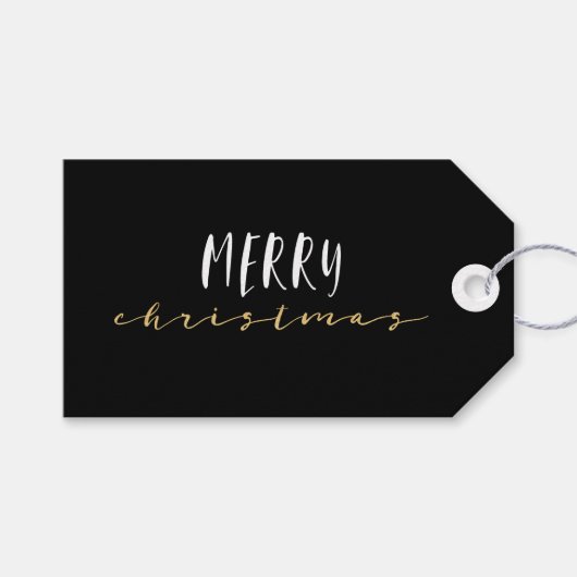 ブラック&ホワイト幾何エレガントメリークリスマス ギフトタグ (正面(横))
