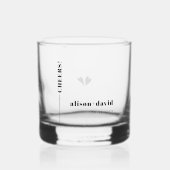ブラック、ホワイト応援タイポグラフィミニマル結婚リスト ウイスキーグラス (正面)