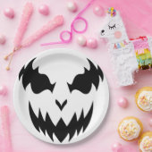 ブラック&ホワイト怖いカボチャ顔ハローウィンパーティ ペーパープレート (パーティー)