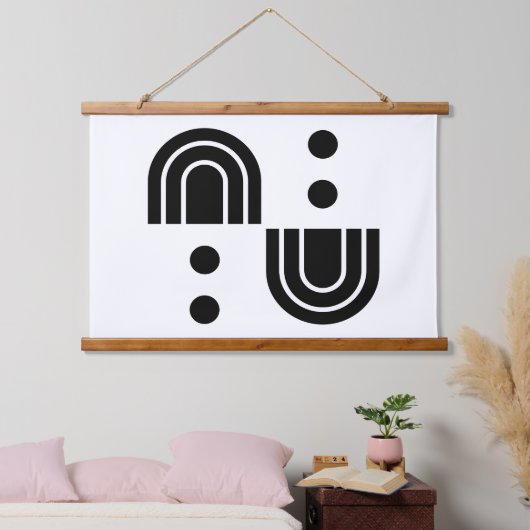 ブラック&ホワイト抽象的の木材のタペストリー 吊り下げ型タペストリー (寝室)