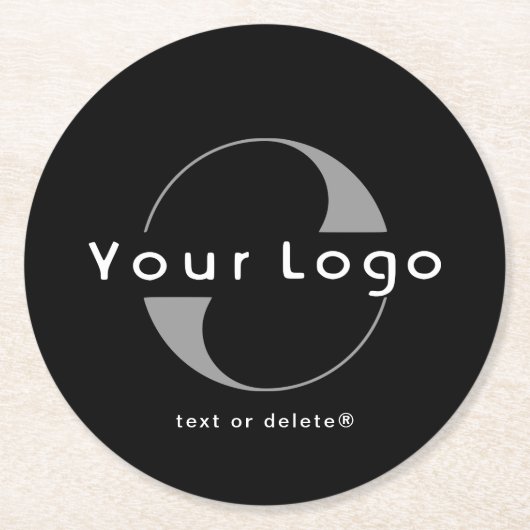 ブラック+ホワイト文字会社事業のロゴ ラウンドペーパーコースター (正面)
