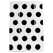 ブラック&ホワイト水玉模様ピンクモノグラム名前をカスタムする ミディアムペーパーバッグ (裏面)