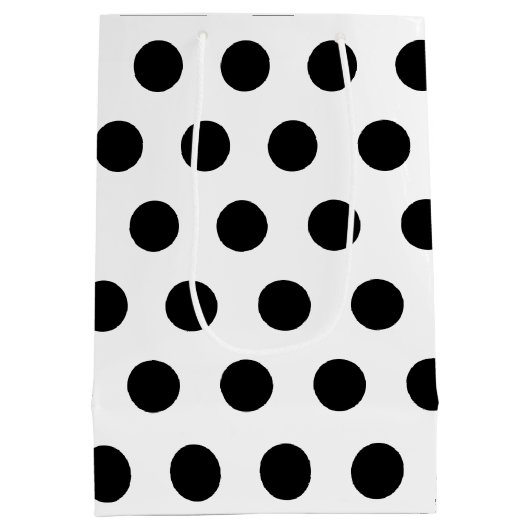 ブラック&ホワイト水玉模様ピンクモノグラム名前をカスタムする ミディアムペーパーバッグ (裏面)