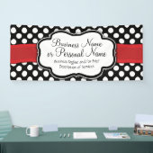 ブラック/ホワイト水玉模様レッドリボン事業/誕生日 横断幕 (トレードショー)