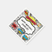 ブラック&ホワイト漫画ブックスーパーヒーローバースデーパーティー スタンダードカクテルナプキン (角)