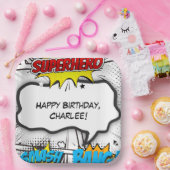 ブラック&ホワイト漫画ブックスーパーヒーローバースデーパーティー ペーパープレート (パーティー)