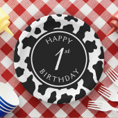 ブラック&ホワイト牛プリントカウボーイファースト1歳 ペーパープレート