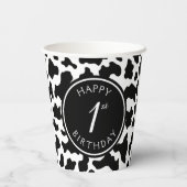 ブラック&ホワイト牛プリントカウボーイファースト1歳 紙コップ (裏面)