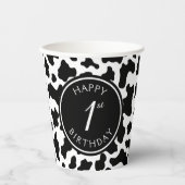 ブラック&ホワイト牛プリントカウボーイファースト1歳 紙コップ (正面)