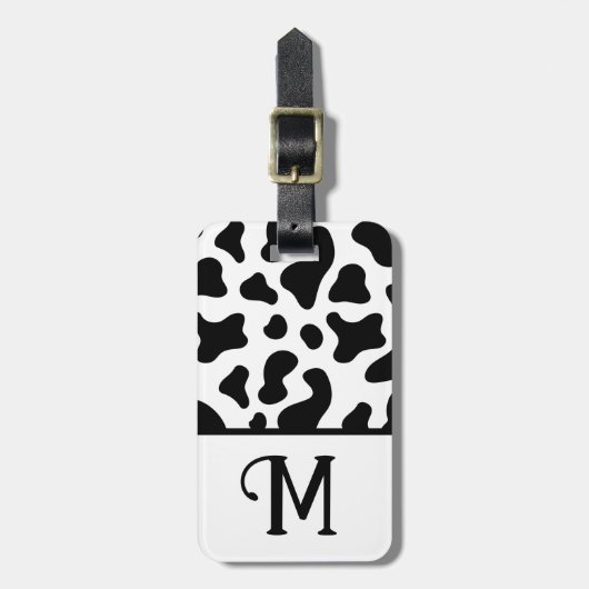 ブラック&ホワイト牛プリントカラーブロックキッドイニシャル ラゲッジタグ (正面縦)