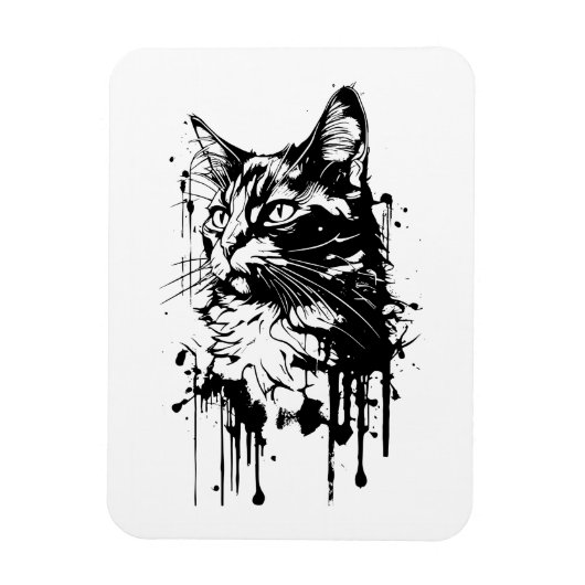 ブラック＆ホワイト猫のスプラッシュ マグネット (縦)