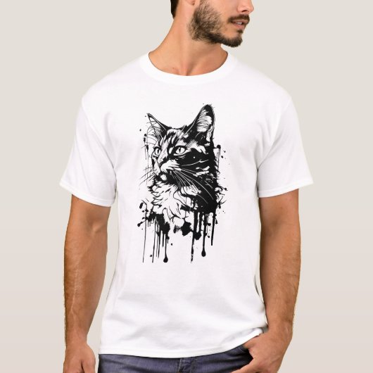 ブラック＆ホワイト猫のスプラッシュ Tシャツ (正面)