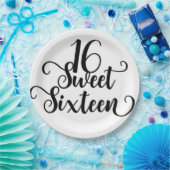 ブラック&ホワイト甘い16誕生日パーティー ペーパープレート (パーティー)