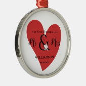 ブラック&ホワイト第1回クリスマス赤いハート メタルオーナメント (右)