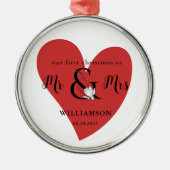 ブラック&ホワイト第1回クリスマス赤いハート メタルオーナメント (正面)