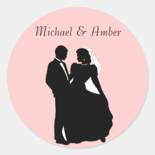 ブラック&ホワイト結婚シルフットのカップルのシール ラウンドシール