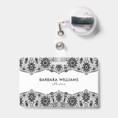 ブラック&ホワイト華美レー縁どス バッジ (Back with Retractable)