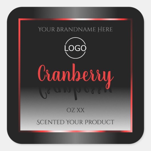 ブラック＆ホワイト製品ラベル 赤い装飾フレーム ロゴ スクエアシール (正面)
