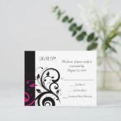ブラック+ホワイト逆スワール結婚式RSVPポストカード インビテーションポストカード (スタンド正面)