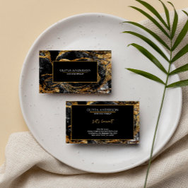 ブラック&ホワイト金ゴールドグリッターマーブルアゲートモダント 名刺