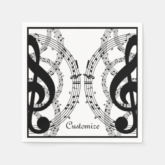 ブラック&ホワイト鏡イメージミュージック2ナプキン スタンダードカクテルナプキン (正面)