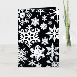 ブラック&ホワイト雪片エレガンス写真クリスマス 箔グリーティングカード