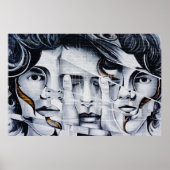 ブラック&ホワイト顔グラフィティ通りアート写真 ポスター (正面)