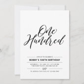 ブラック&ホワイト100歳ミニマル誕生日パーティー 招待状 (正面)