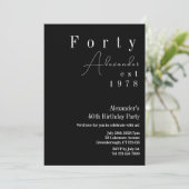 ブラック＆ホワイト40歳の誕生日パーティー 招待状 (スタンド正面)