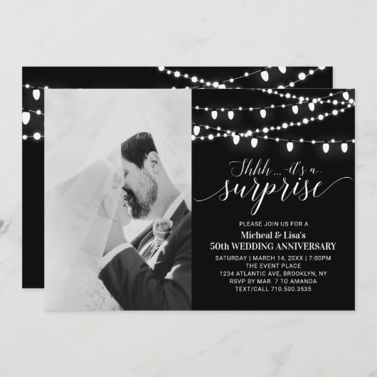 ブラック&ホワイト50周年記念写真結婚式 招待状 (正面/裏面)