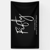 ブラック&ホワイト50thバースデーパーティー歓迎バナー 横断幕 (縦)