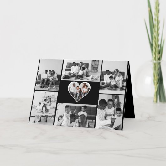 ブラック＆ホワイト7枚写真コラージュ カード (正面)