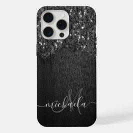 ブラック ホワイト きらめき ラスティック ウッド モノグラム iPhone 15 PRO MAXケース