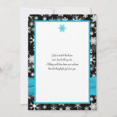 ブラック・ホワイト・アクアの雪の結晶　サンキューカード - フラット 招待状 (裏面)