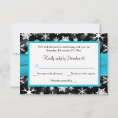 ブラック, ホワイト, アクア スノーフレーク ウェディング レスポンス カード (裏面)