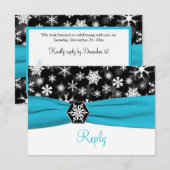 ブラック, ホワイト, アクア スノーフレーク ウェディング レスポンス カード (正面/裏面)