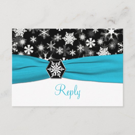 ブラック, ホワイト, アクア スノーフレーク ウェディング レスポンス カード (正面)