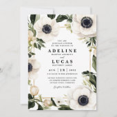 ブラック＆ホワイト アネモネ フラワー アイボリー フローラル ウェディング 招待状 (正面)