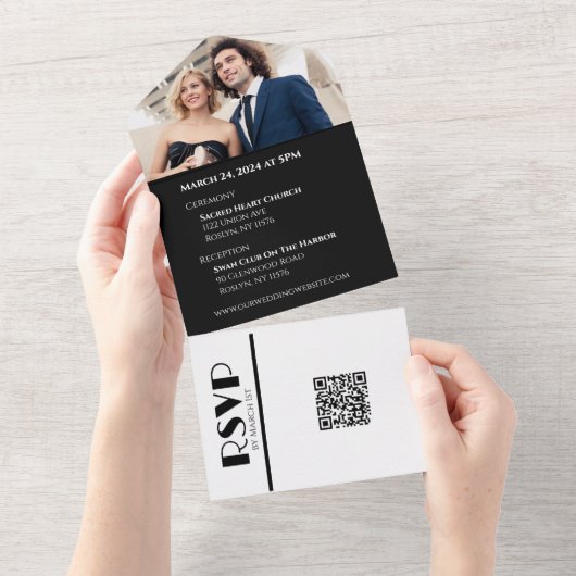 ブラック＆ホワイト アフェア - ウェディングリング - オールインワン オールインワン招待状 (貼ってはがせる)