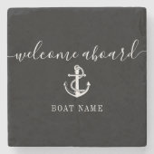 ブラック＆ホワイト アンカー ボート名 ウェルカムボード ストーンコースター (正面)