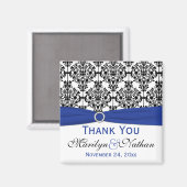 ブラック・ホワイト・アンド・ブルーのダマスク・ウェディング・フェイバー・マグネット マグネット (正面/裏面)