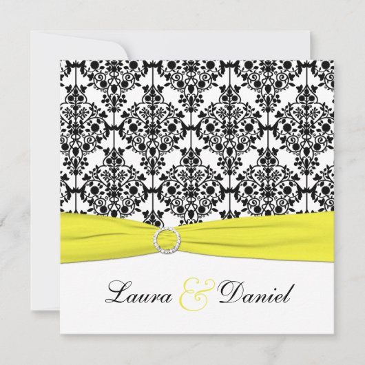 ブラック、ホワイト、イエローダマスクウェディング招待状 招待状 (正面)