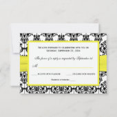 ブラック, ホワイト, イエロー ダマスク RSVP カード (裏面)