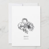 ブラック＆ホワイト エッチング フラワーの結婚式 Save the Dates 招待状 (裏面)