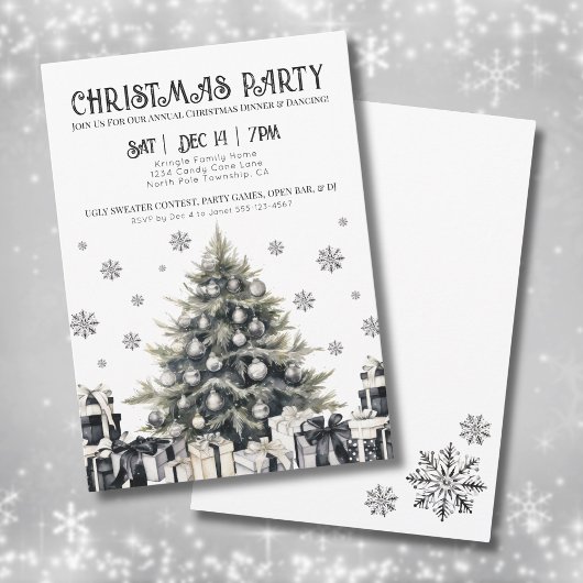 ブラック ホワイト エレガント クリスマスパーティーの招待状 招待状
