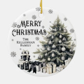 ブラック ホワイト エレガント クリスマス セラミックオーナメント (裏面)
