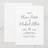 ブラック＆ホワイト エレガント スクリプト ウェディング 招待状 (正面/裏面)