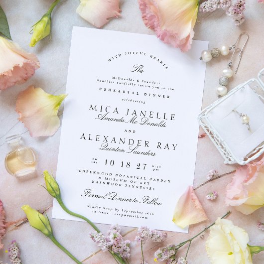 ブラック ホワイト エレガント フォーマル リハーサル ディナー 招待状