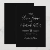 ブラック＆ホワイト エレガント モダン ウェディング 招待状 (正面/裏面)